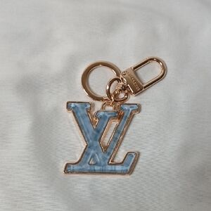 Louis Vuitton Light Blue and Gold Monogram Keychain